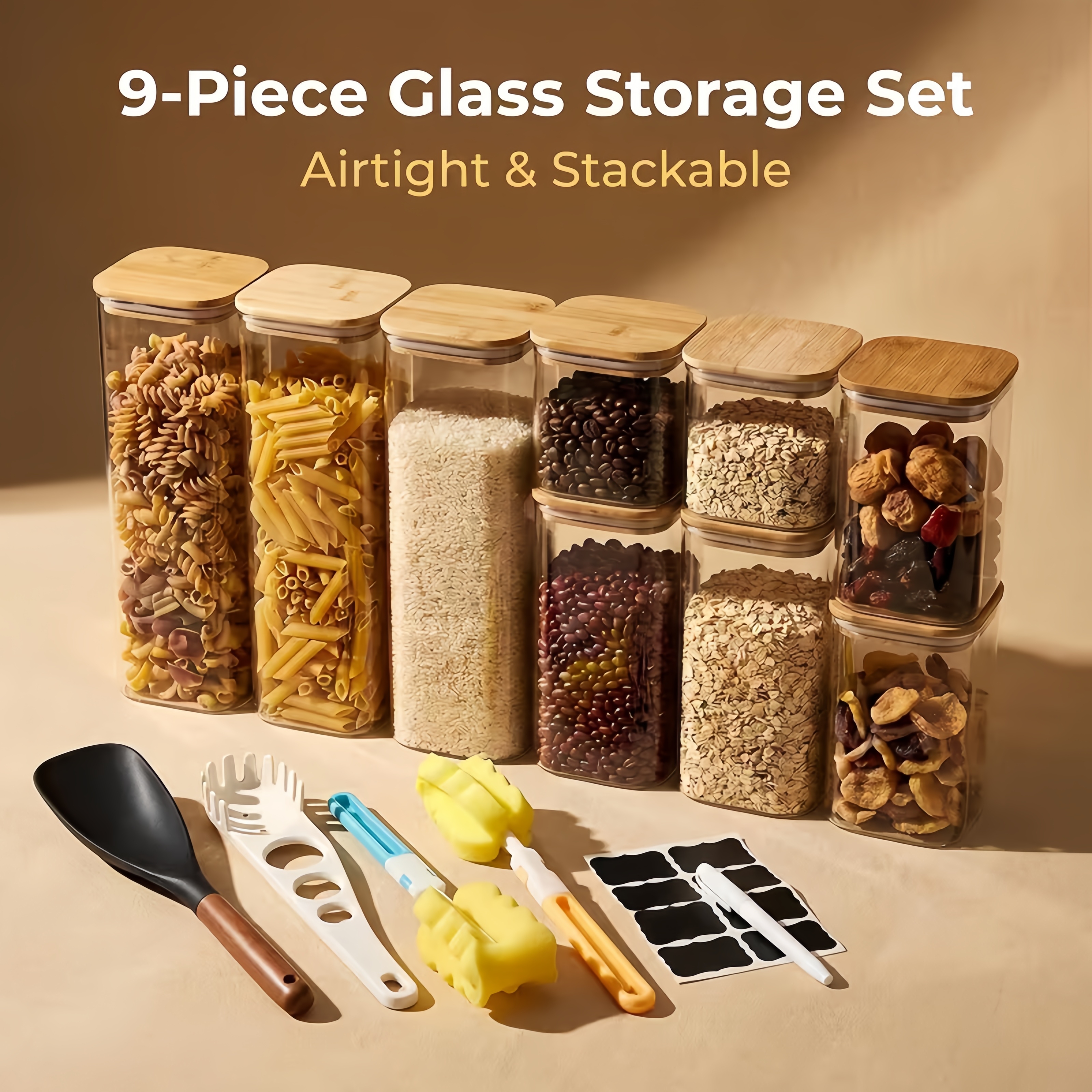 Kitchen Glass Baking Set - 9-piece high-end glass kitchen arrangement set,