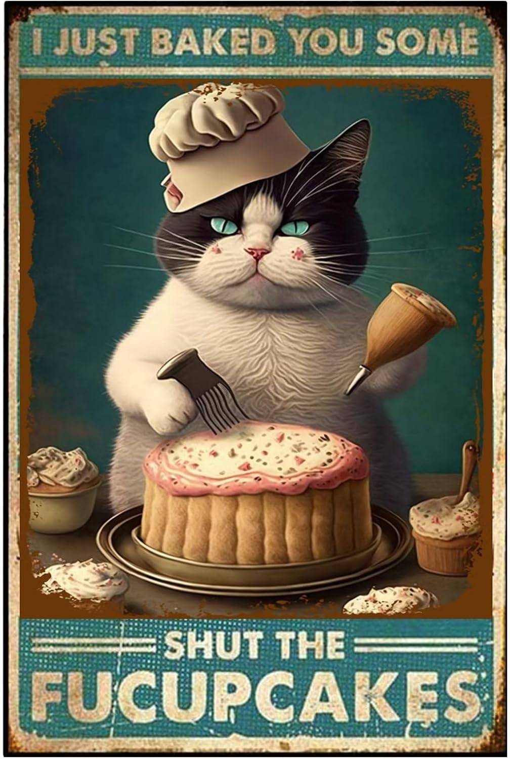 Tin Signs Cat Cake,I Just Bake - Kitchen Baking ulasan dan harga