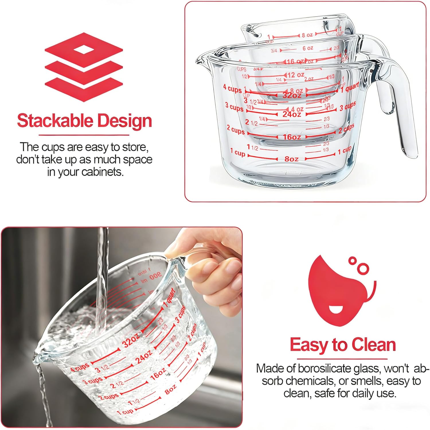 Glass Measuring Cups Set with  - Kitchen Glass Baking Set ulasan dan harga