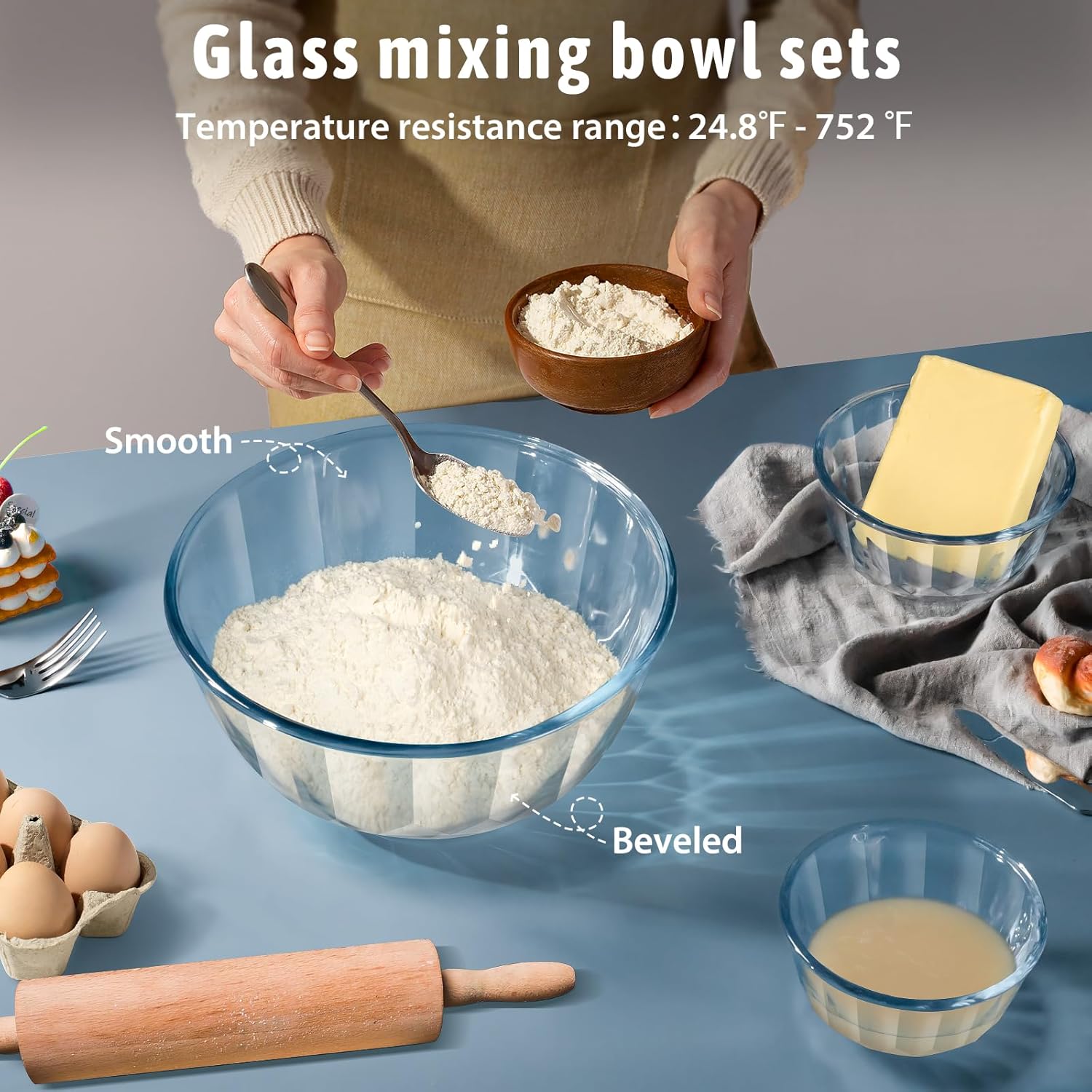 Glass Mixing Bowls with Airtig - Kitchen Glass Baking Set ulasan dan harga
