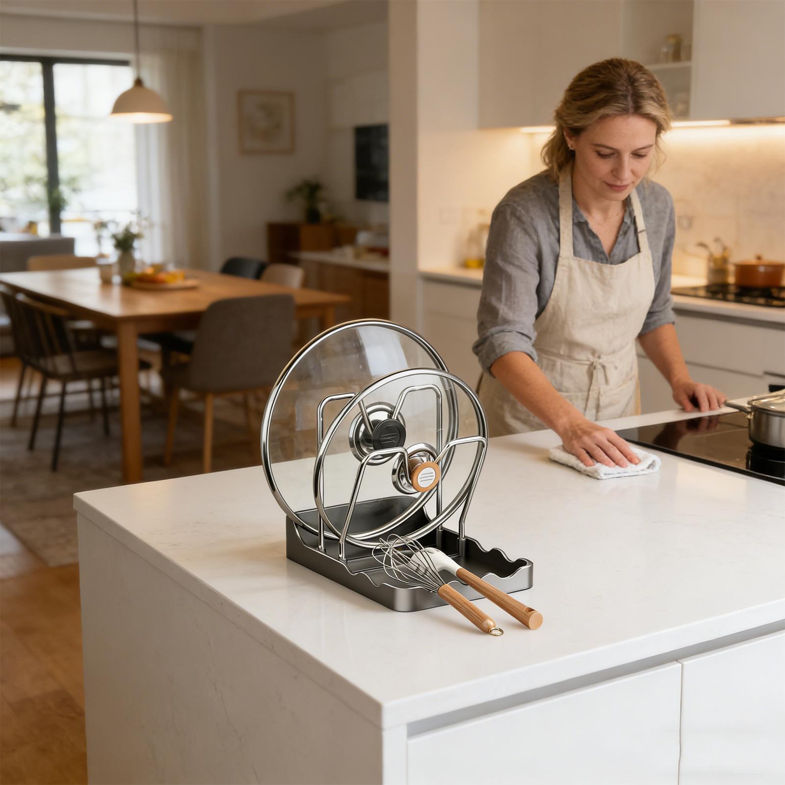 Pot Cover Holder Rack Vertical - Kitchen Baking Tray Rack ulasan dan harga