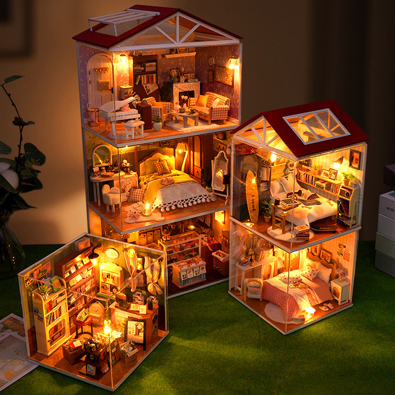 DIY Wooden Dollhouse Mini Bedr - Kitchen Q ulasan dan harga