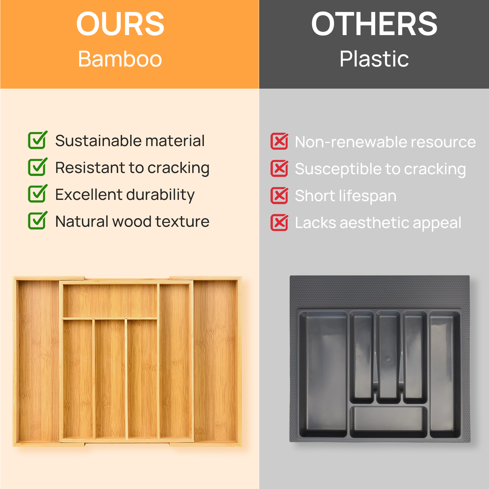Bamboo Kitchen Drawer Organize - Kitchen Utensils ulasan dan harga