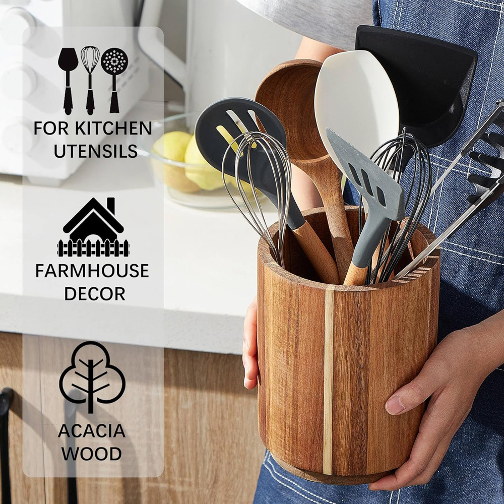 Acacia Wood Utensil Holder for - Kitchen Utensils ulasan dan harga