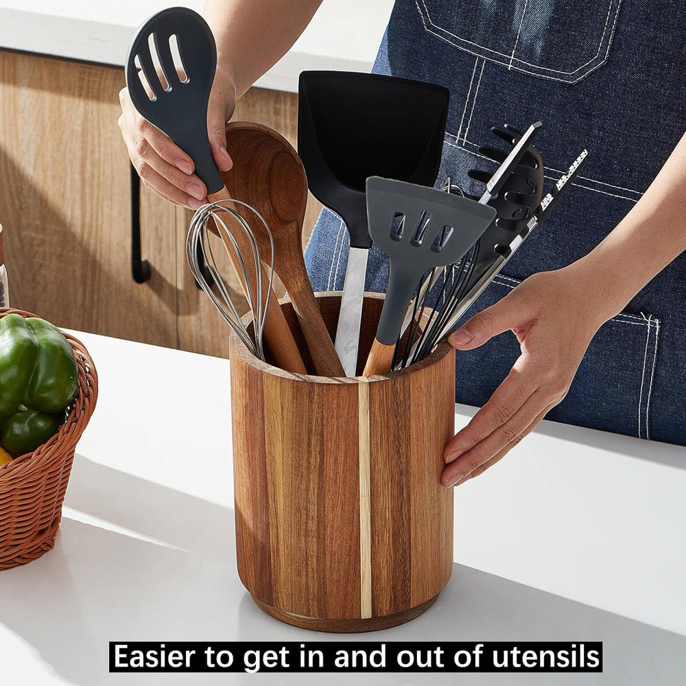 Acacia Wood Utensil Holder for - Kitchen Utensils ulasan dan harga
