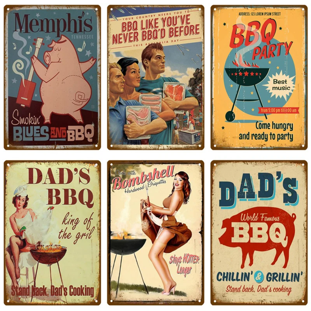 Retro BBQ Sign - Vintage Wall  - Kitchen Q ulasan dan harga
