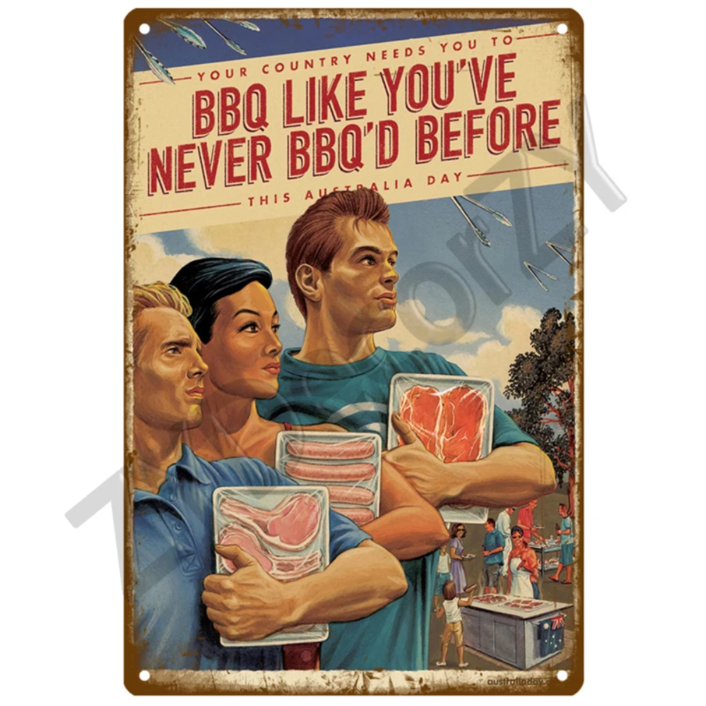 Retro BBQ Sign - Vintage Wall  - Kitchen Q ulasan dan harga